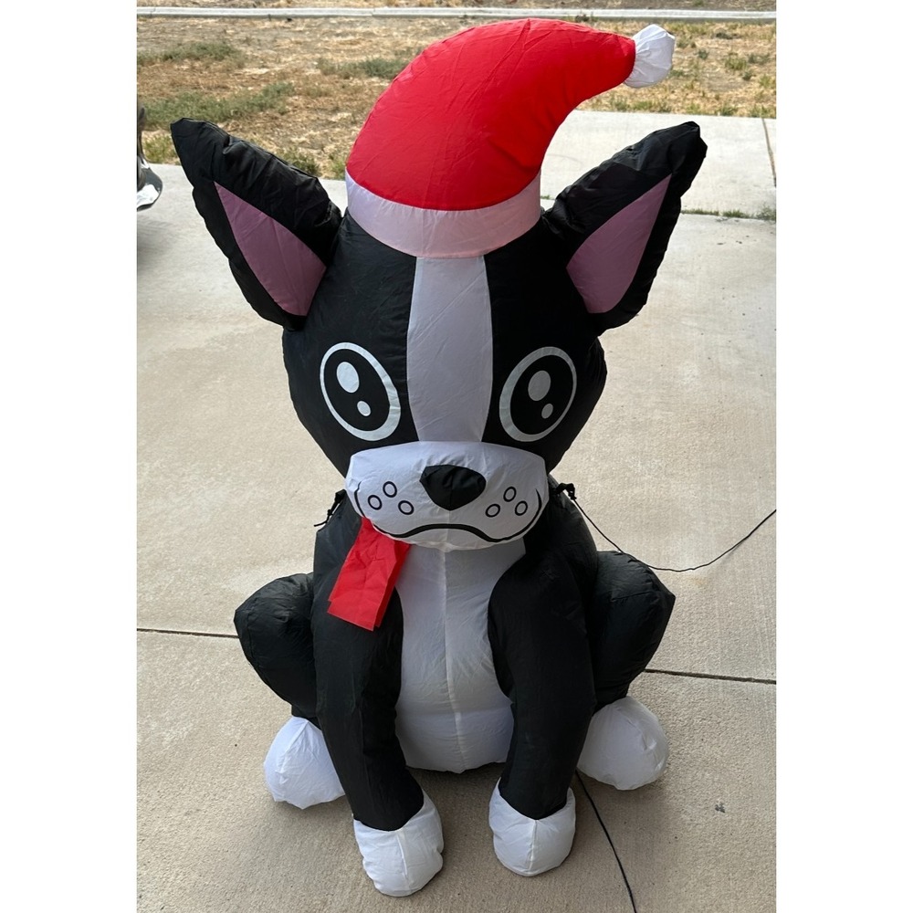 Inflatable Christmas Dog Santa Hat Boxer Outdoor Decoration Black White 3.5 Ft